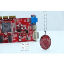 Acél ovális medál nyomtatott áramkörből - piros