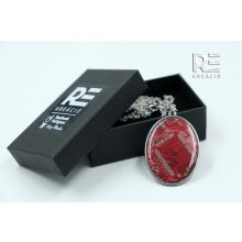 Acél ovális medál nyomtatott áramkörből - piros