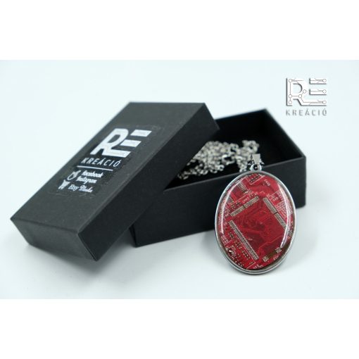 Acél ovális medál nyomtatott áramkörből - piros